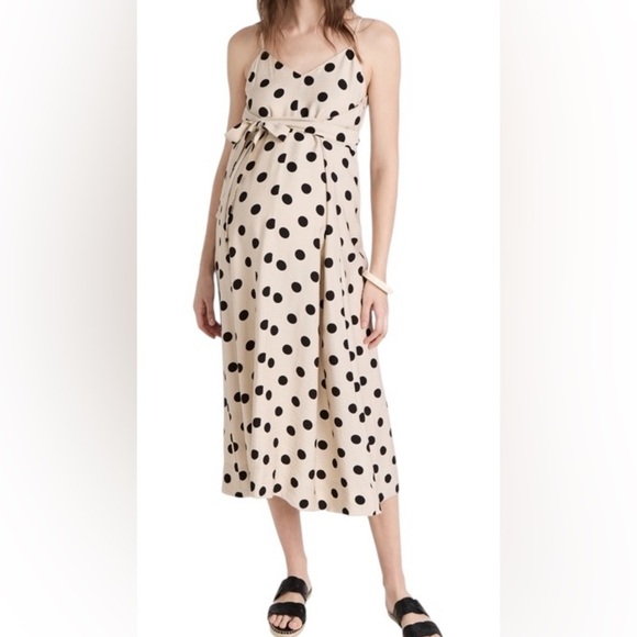 Hatch Maternity The Tori Wrap Dress in Cream and Black Polka Dot - Picture 1 of 11